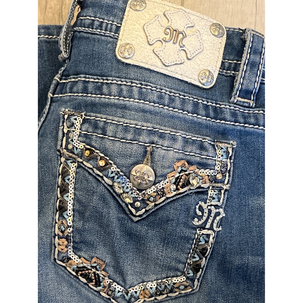 Miss Me Signature Cuffed Skinny Jeans Medium Wash Embellished JY7682CK3 Size 27
